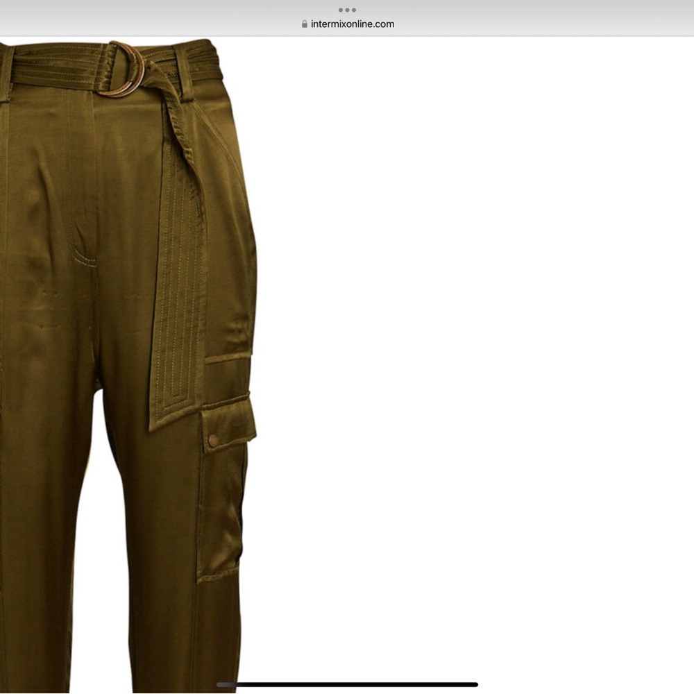 New with tags intermix satin belted cargo pant in Olive - Picture 2 of 6